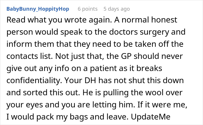 A Reddit comment advising a woman if her husband's behavior is weird and suggests he has a secret child.