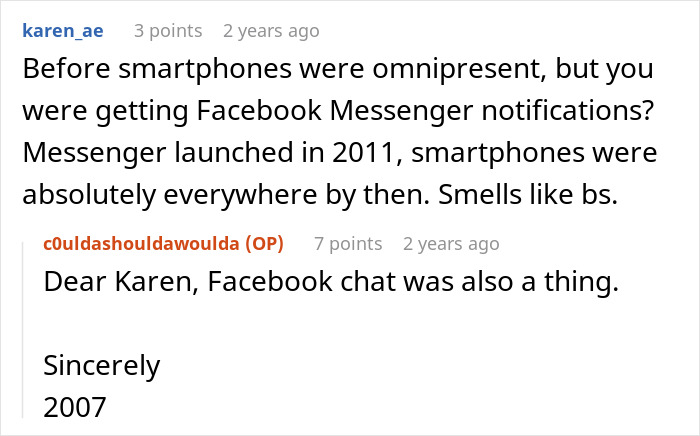 Reddit chat discussing the rise of Facebook Messenger notifications before smartphones were widespread. Reddit chat discussing the rise of Facebook Messenger notifications before smartphones were widespread.