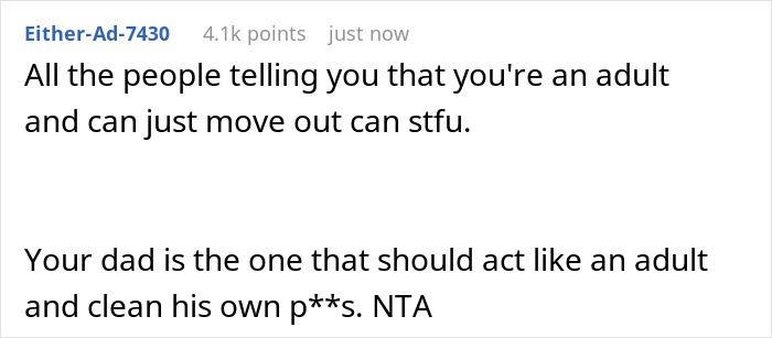 A social media post with text discussing a "gross dad" and an adult daughter, implying issues with a toilet seat.