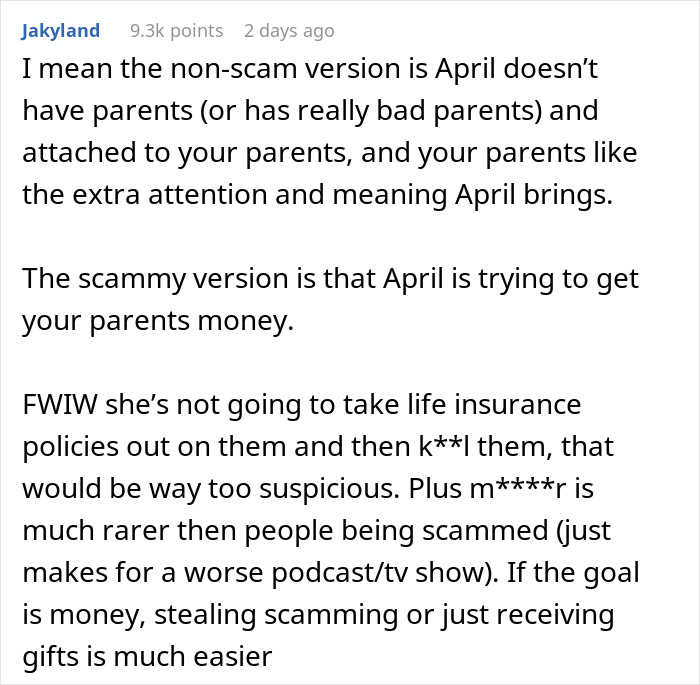 Screenshot of a user comment discussing parents and a 20-year-old best friend in a confrontation about controlling behavior.