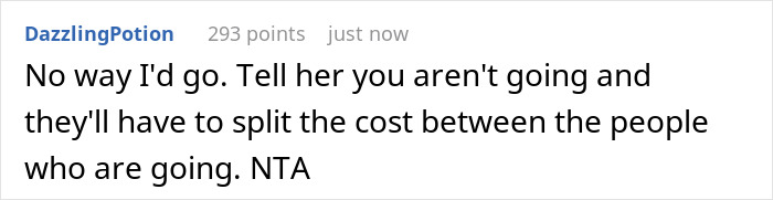 Comment text on a white background, discussing a woman&rsquo;s dilemma after mother controls her sleeping arrangement with her wife-to-be.