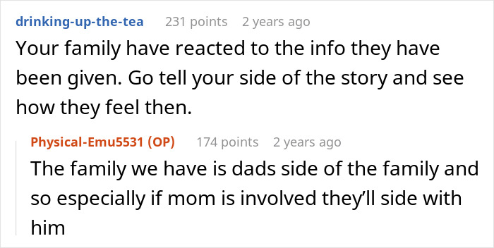 A screenshot of Reddit comments discussing family dynamics, with a focus on a dad, kids, and a stepmom.