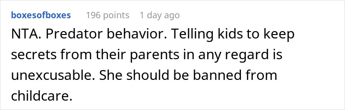 Comment highlighting parent noticing kid received wrong food, causing volunteer to be fired over it.