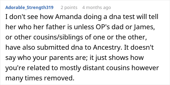 Comment discussing confusion and drama in a wild family dynamic involving DNA tests and child support issues.