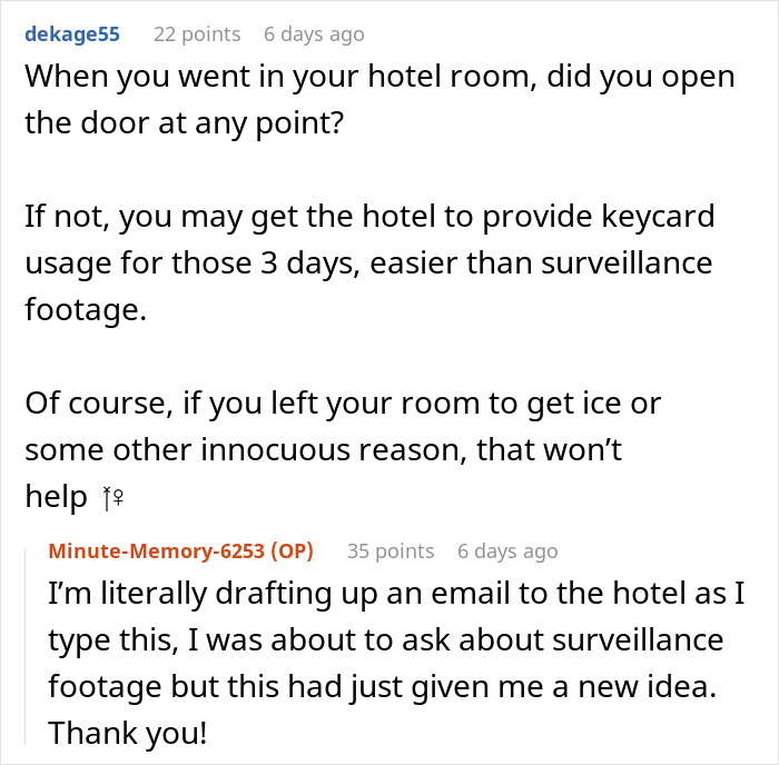 Reddit comments discussing hotel keycard usage as evidence, related to a woman accused of sleeping with sister&rsquo;s fianc&eacute;.