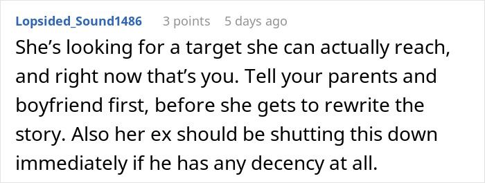 Comment discussing a woman accused of sleeping with sister&rsquo;s fianc&eacute; and family refusing to change their minds.