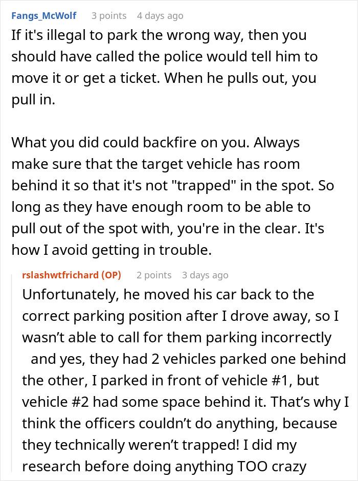 Reddit discussion about a woman trapping an entitled guest&rsquo;s car after they stole her parking spot.