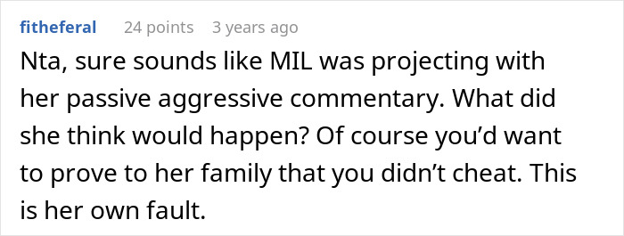 A Reddit comment in black text on a white background, discussing a daughter's DNA test and MIL's dark secret.