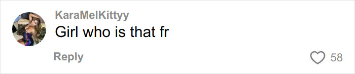 A comment from "KaraMelKittyy" saying "Girl who is that fr" next to a profile picture, relating to the figure lurking.