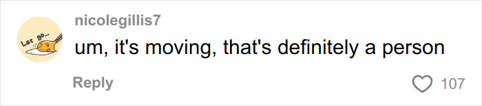 A YouTube comment from nicolegillis7 stating "um, it's moving, that's definitely a person" about the face lurking in the alley.