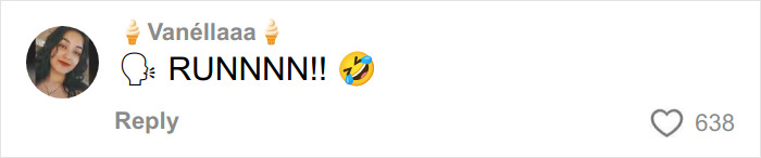 A user comment on a viral video about a figure lurking in a DC woman's back alley, with a user profile picture, a user handle, and the text RUNNNN!! with a laughing emoji.