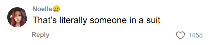 A comment by Noelle with a thinking emoji: "That's literally someone in a suit." This refers to the figure lurking.