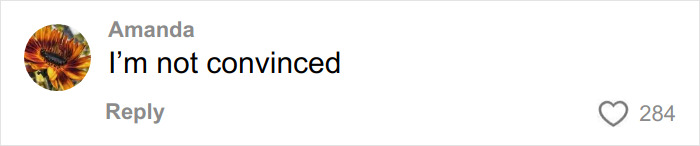 A user comment, Amanda, with a sunflower profile pic, stating "I'm not convinced" about the figure lurking video, liked by 284 people.