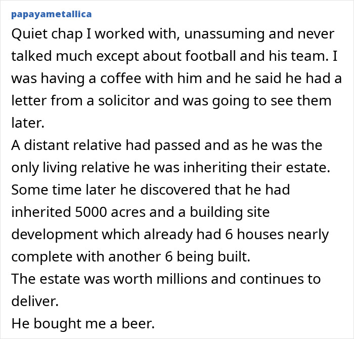 Unexpected inheritance of estate with acres and houses valued in millions