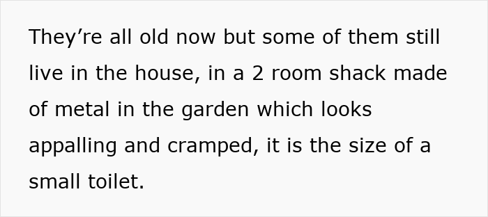 Small metal shed in garden described as cramped and appalling, highlighting wealthy mom&rsquo;s house help living conditions.