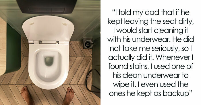 Gross Dad Keeps Wetting The Toilet Seat, Disgusted Daughter Uses His Clean Underwear To Wipe It