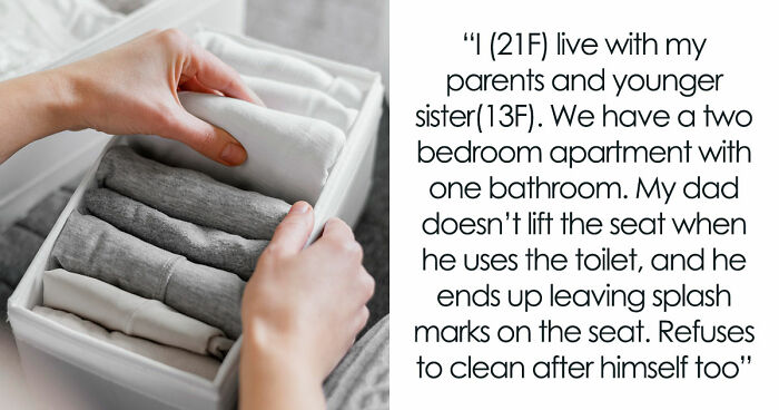 Gross Dad Keeps Wetting The Toilet Seat, Disgusted Daughter Uses His Clean Underwear To Wipe It