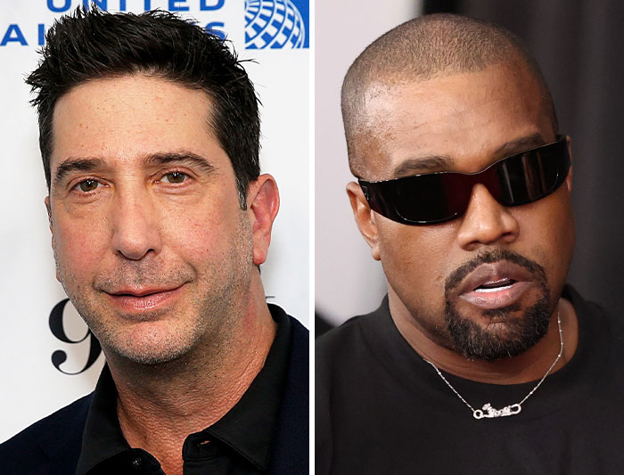 David Schwimmer e Kanye West fotografados durante eventos separados em meio à polêmica do Wireless Festival.