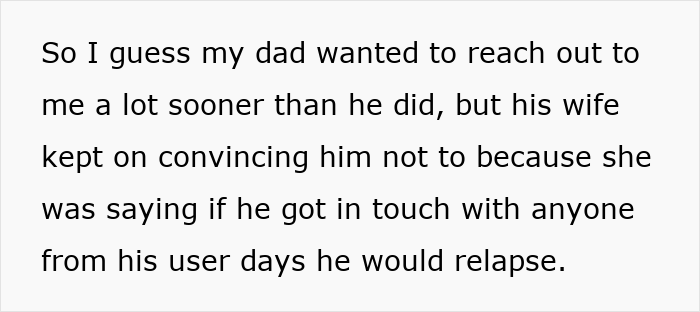 Text excerpt discussing estranged dad, daughter, and stepmom conflict over inheritance and family relations.