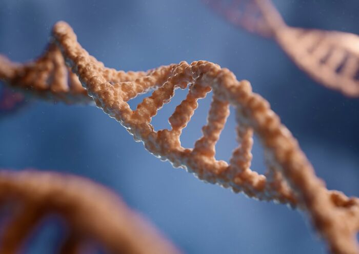 Close-up of a detailed DNA strand representing weird and interesting medical facts about genetics and human biology.