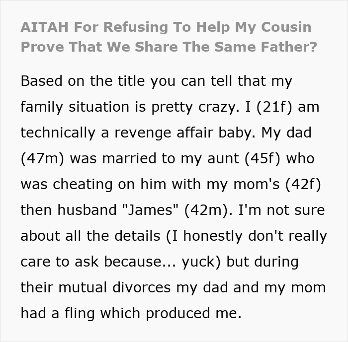 Family members in a tense discussion illustrating confusing and wild family dynamic involving DNA tests and child support issues.