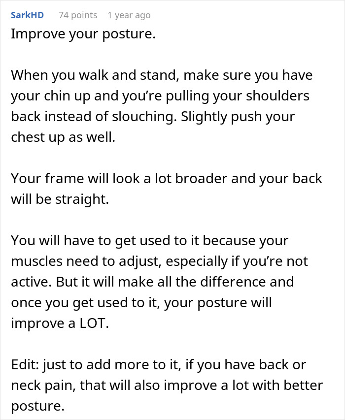 Text explaining how to improve posture by pulling shoulders back and pushing chest up to avoid buffalo hump health issues. Text explaining how to improve posture by pulling shoulders back and pushing chest up to avoid buffalo hump health issues.