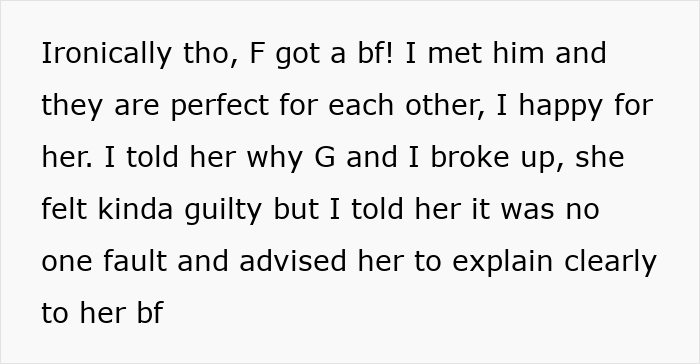 Text excerpt about woman breaking up after seeing closeness of boyfriend’s female friend to his family discussed online. Text excerpt about woman breaking up after seeing closeness of boyfriend’s female friend to his family discussed online.