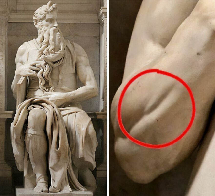 Michelangelo's Moses statue, revealing detailed anatomy. Intriguing history photos that school can't teach.