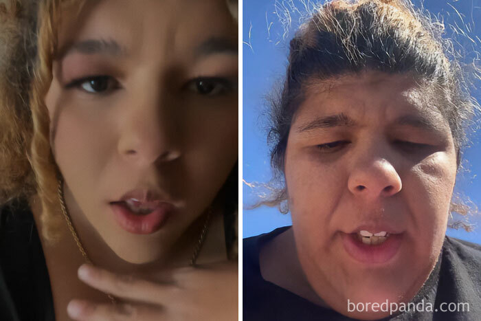 Side-by-side close-up of two women showing wild Instagram edits that distort natural human facial features.