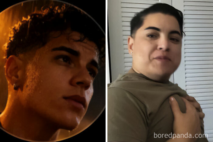 Side-by-side images showcasing wild Instagram edits with dramatic lighting and casual indoor portrait styles.