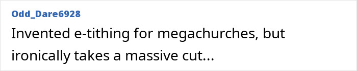 Invented e-tithing for megachurches with a massive cut