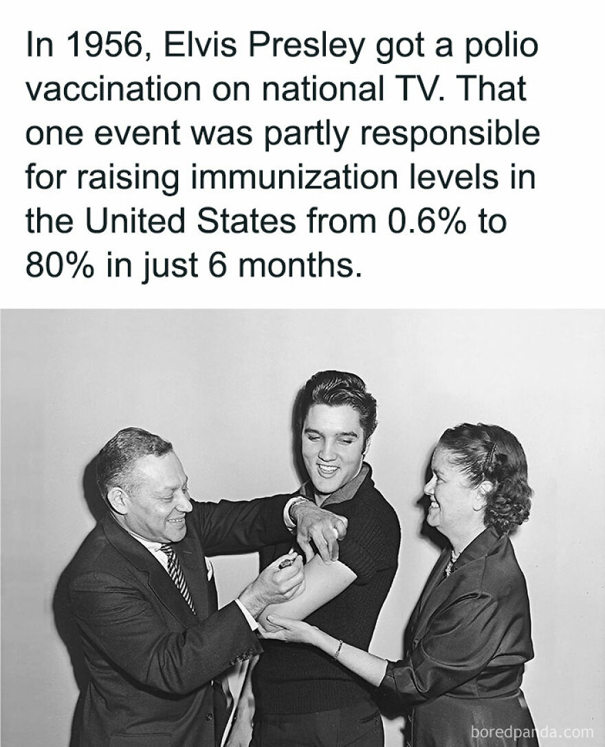 Fascinating photo of Elvis Presley receiving a polio vaccination, a moment in history that boosted immunization levels.