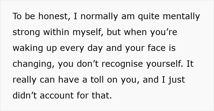 Text expressing the emotional impact of a facelift and questioning society's new normal regarding beauty standards.