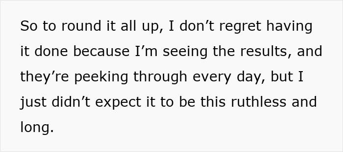 Text says: "So to round it all up, I don't regret having it done because I'm seeing the results, and they're peeking through every day, but I just didn't expect it to be this ruthless and long." Facelift sparks debate about society's new normal.