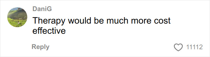 A comment from DaniG saying "Therapy would be much more cost effective" with 11,112 likes. Relates to facelift and society's new normal debate.