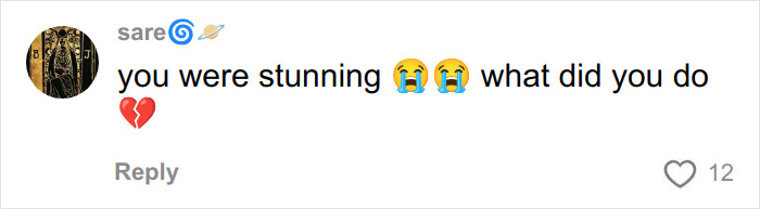 A comment from sare with two crying emojis and a broken heart emoji, questioning a woman's facelift.