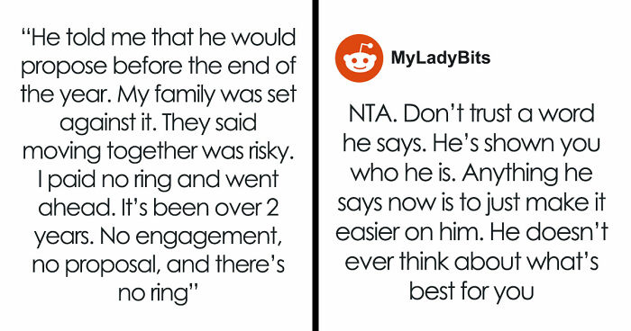 Guy Promises Engagement To Get GF To Move In, Spends Two Years Dodging The Topic Until She’s Done