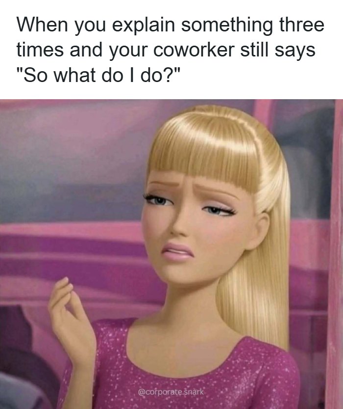 Frustrated woman meme expressing coworker confusion, illustrating relatable work memes for surviving frustrating office moments.
