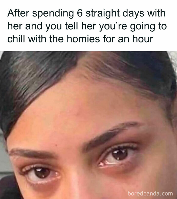 Close-up of tired eyes in a meme about relationships and humor for meme scrolling to give you a chuckle.