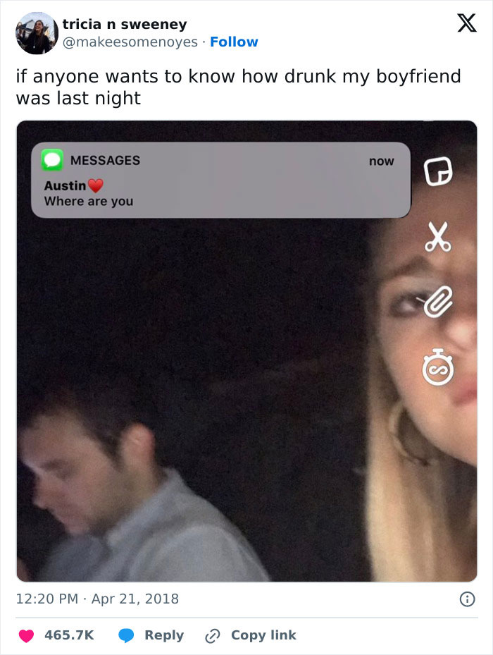 A humorous USA meme showing a blurry photo of a man and a woman, with a message pop-up asking, Where are you?