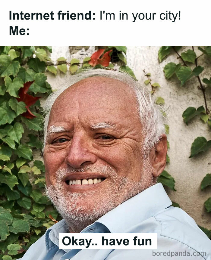 Older man with a forced smile outdoors, showing a funny and lighthearted safe-for-work meme reaction.