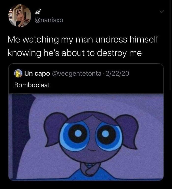 Romantic relationships meme showing a cartoon character with big eyes and a caption about watching a partner undress.