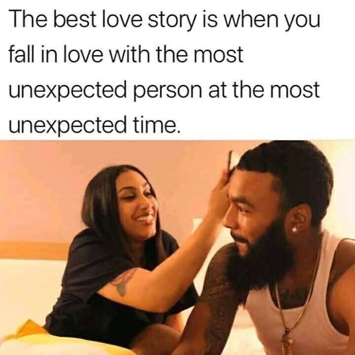 Couple sharing a tender moment illustrating romantic relationships in a humorous and heartfelt way with a love story quote.