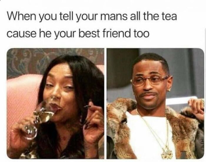 Woman sipping wine and man smirking, a funny moment illustrating romantic relationships in hilarious memes.