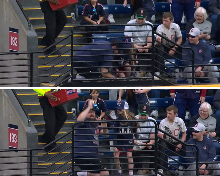 A fúria explode depois que um homem agarra o beisebol de uma jovem, o repórter restaura a justiça