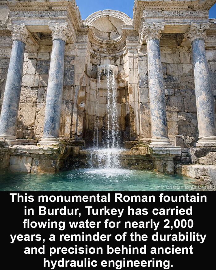 Ancient Roman fountain in Burdur, Turkey showcasing historical marvels of durable hydraulic engineering and flowing water for 2,000 years.