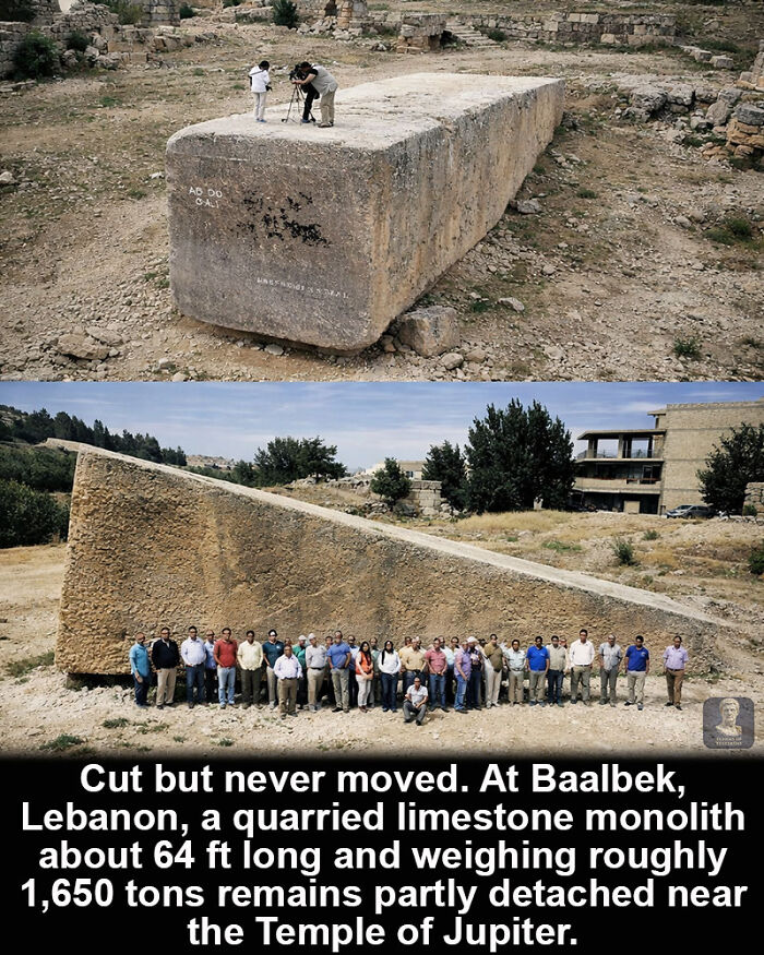 Massive limestone monolith in Baalbek, Lebanon, a historical marvel partly detached near the ancient Temple of Jupiter.