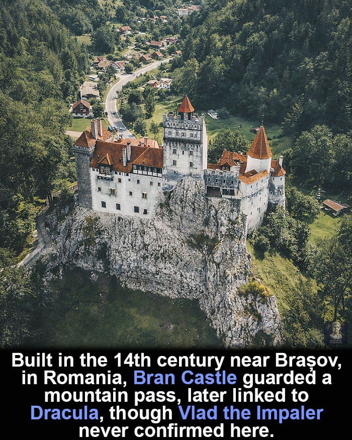 Aerial view of Bran Castle, a historical marvel in Romania, known for its medieval architecture and Dracula legends.