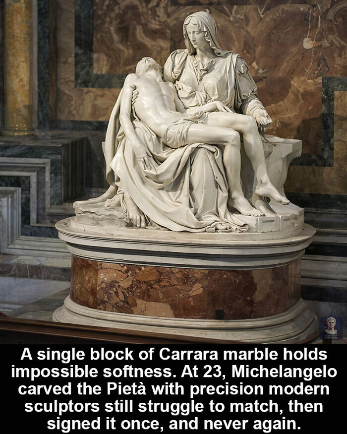 Marble Pietà sculpture by Michelangelo, a historical marvel showcasing unmatched precision and softness carved from Carrara marble.