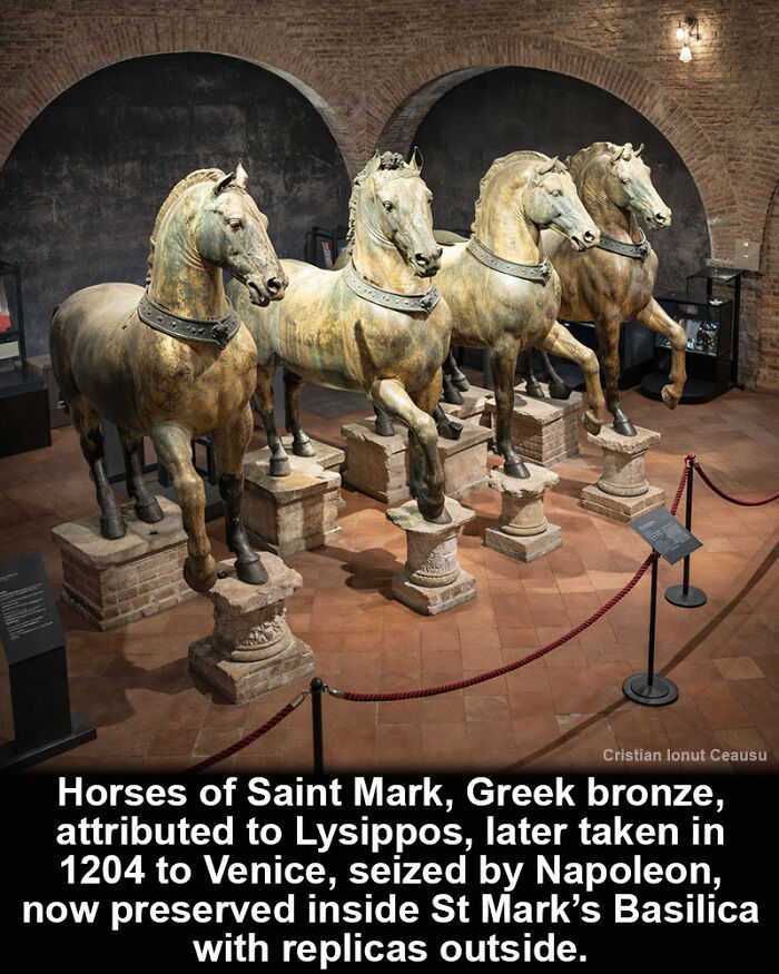 Greek bronze Horses of Saint Mark, a historical marvel preserved inside St Mark’s Basilica in Venice.